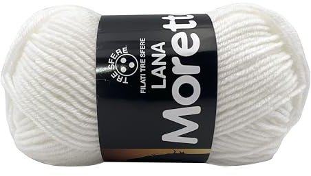 lana Moretta 50gx150 metri 30% lana vergine - 70% acrilico premium, uncinetto consigliato 3-4 adatta per abbigliamento uomo donna bimbo, piastrelle granny e molto altro (bianco - 100)