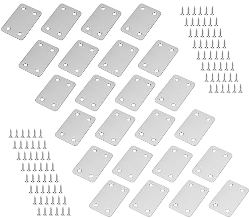 MUKCHAP 24 PCS 60 x 38 x 1.5mm Flat Mending Plate, Stainless Steel Jointing Plates with 96 Screws, Metal Flat Straight Support Bracket for Wood, Furniture