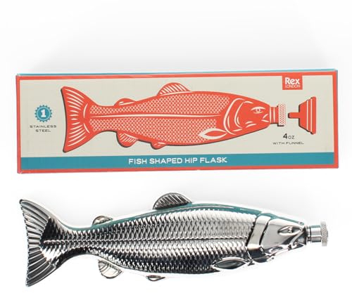 Flachmann Fisch-Form aus Edelstahl im Retrostil in Geschenkbox inkl. Trichter zum Befüllen Taschenflasche