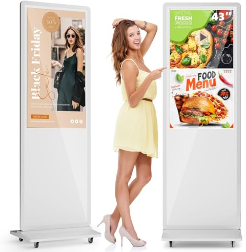 MWE 43 Zoll Touchscreen Digitaler Kundenstopper mit 4 Rollen, Werbedisplay Digital, LCD Digital Signage Display, Geeignet für Einzelhandelsgeschäft, Restaurant, Einkaufszentrum und Gewerbezentrum