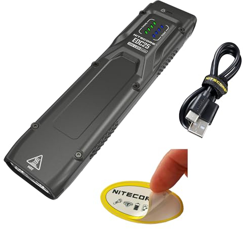 Nitecore Linterna EDC25 EDC, 3000 lúmenes, forma plana delgada, recargable por USB-C, ligera para llevar todos los días con clip y calcomanía NitecoreSt