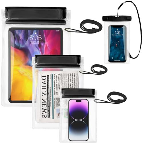 Garegce Set di 4 sacchetti impermeabili trasparenti, di grandi dimensioni, per spiaggia, nuoto, canottaggio, kayak, trekking, proteggere telefono, fotocamera, contanti, documenti, colore: nero