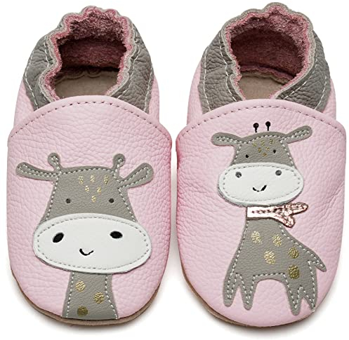 IceUnicorn Krabbelschuhe Baby Jungen Mädchen Lauflernschuhe Baby Weicher Leder Babyhausschuhe Kleinkind Babyschuhe(Giraffe Rosa, 6-12 Monate)