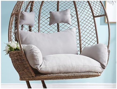 forestalk Thicken Hanging Chair Cushion Replacement Egg Chair Cushions Double, 2 Seater Wicker Rattan Swing Cushion For Outdoor Garden, Waterproof Hanging Hammock Chair Cushion(Color:Grey)