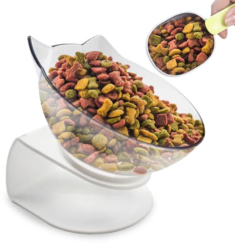 KUVIAS 15° Tilted Elevated Cat Bowl (350ml) - Transparent Raised Slanted Feeding Dish - Skid Resistant Non-Spill Water and Food Feeder for Kittens (Single)