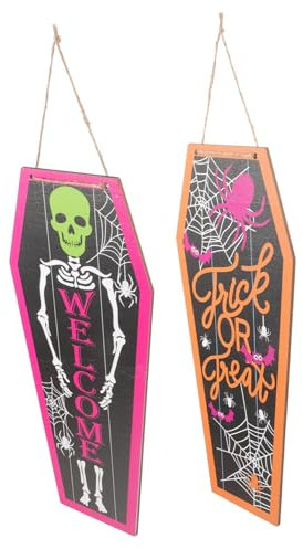 TOPBATHY 2st Halloween-sarg-türschild-anhänger Halloween-haustürschild Halloween-wandschild -türschild Spukhausdekoration Halloween-partydekoration Halloween-dekoration Hölzern