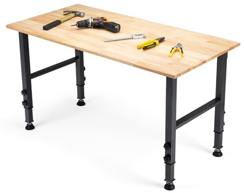 OLBRUS 48 Adjustable Workbench, Heavy Duty 2000 LBS Load Capacity Hardwood Workbench Suitable for Workshop, Office, Garage, Home (Rubber Pad丨No Power Outlets 48x24)