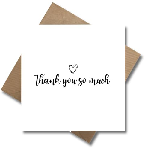 WBdesignz schlichte Dankeskarte mit Umschlag - Minimalistische Dankeschön Karte - Herz - Danksagung Danke sagen - Für Freunde Kollegen Anerkennung - Tank you so much (125 x 125 mm)