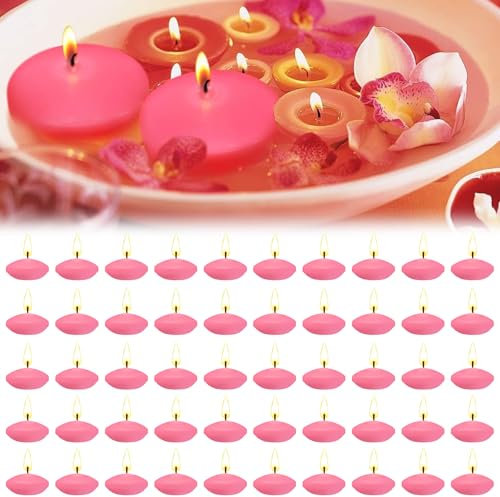 bechoanigel Lot de 50 bougies flottantes, non parfumées, sans gouttes, flottantes, conviennent aux bougeoirs flottants, aux décorations de natation, aux mariages - Rose