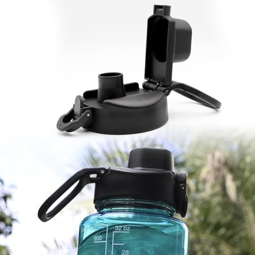 LUTQ 1 Packung Auto-Klappdeckel für Nalgene 53 mm breite Öffnung, BPA-freier Deckel, Ersatz für Nalgene 907 ml, 53 mm breite Öffnung, Ersatzkappen-Zubehör mit Griff, Schwarz