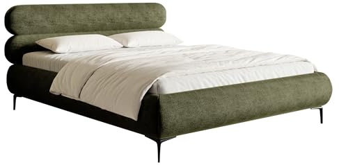 Selsey Bett Polsterbett Doppelbett 160 x 200 cm Mit Holzlattenrost Schwarze Beine Schlafbett Chenille Olivengrün Roule