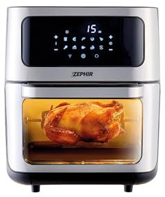 Zephir, Friggitrice ad Aria 12 L con Finestra di Controllo, 1800W, 10 Programmi, Preriscaldamento e Essicazione, Display LED, Funzione One-Touch, Temperatura 80/200°, Timer, 6 Accessori Inclusi