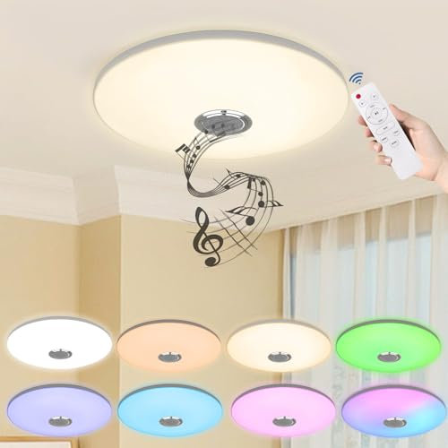 ACXIN 60W LED Deckenlampe Dimmbar mit Bluetooth Lautsprecher, Farbwechsel RGB, Steuerbar per Fernbedienung und App, für Wohnzimmer, Schlafzimmer, Küche, Kinderzimmer