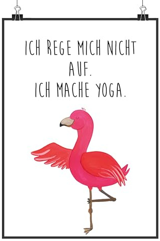 Mr. & Mrs. Panda Bild Flamingo Yoga Motiv DIN A4 - Geschenk, wandkunst, Meditieren, Vogel, Wandbild, Plakat, Wanddekoration, Entspannt, Posterdruck, Baum, Rosa, Yogi