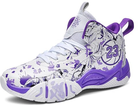 Zapatillas de Baloncesto de caña Alta for Hombre con Superficie de Malla for canchas al Aire Libre, Zapatillas Deportivas Antideslizantes(Purple,35 EU)