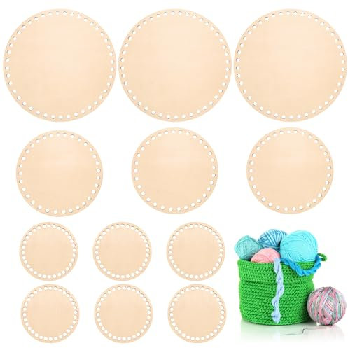 Annickee 12Stück Korbboden zum Häke, 10/15/20cm Holzboden zum HäKeln, Holzböden für Häkelkörbe Rund, Naturholzkorbboden Korbboden Set für DIY Korbflechten Liefert Basteln, Aufbewahrungskorb, Häkelkorb