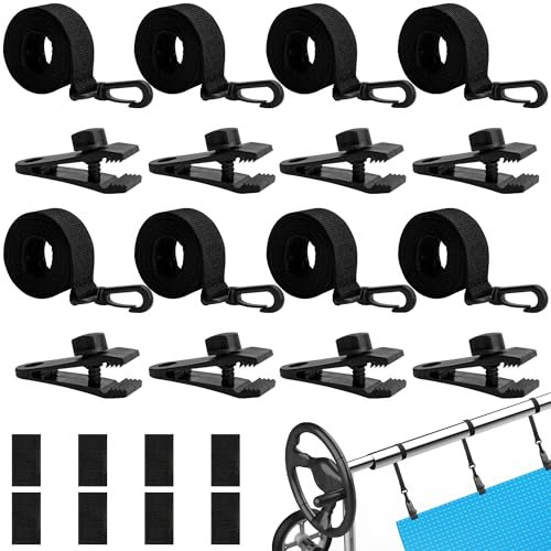 codree 24 Pcs Pool Solar Cover Reel Attachment Kit, Inground Swimming Pool Solar Cover Straps and Clips, Solar Blanket Straps Kit Including 8 Straps with Hooks, 8 Clips and 8 Touch Fastener