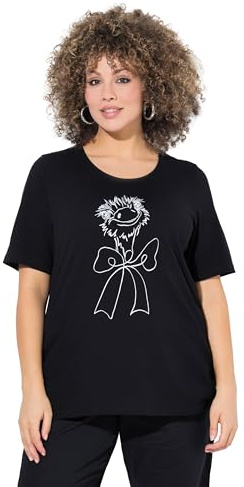 Ulla Popken Damen große Größen Übergrößen Plus Size T-Shirt, Strauß, Classic, Rundhals, Halbarm schwarz 50+ 840345100-50+