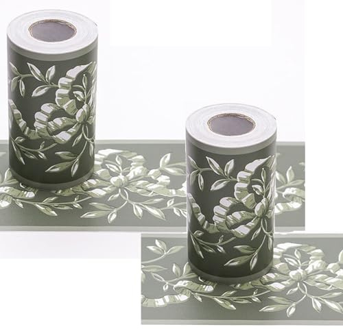 Yuelulala Self Adhesive Green Floral Rattan Wallpaper Border Peel Stick Decorative Ceiling Border Kitchen Bathroom Bedroom Sticker Molding Border Arts Crafts Decor 10cm by 65.6ft (A125-2)
