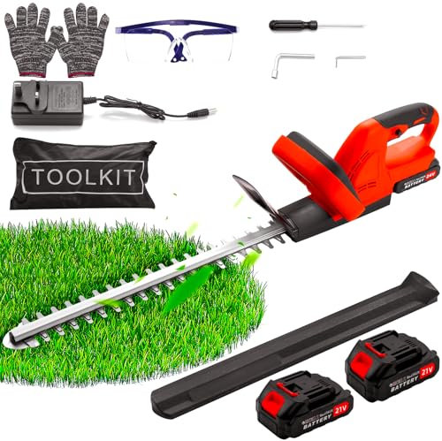 wowspeed 21V Cordless Hedge Trimmer with 2 * 1500mAh Battery and Charger, 51cm Cutting Length Chainsaw, 500W Hedge Cutter Kit, Garden Strimmer, Bush Trimmer, Electric Cutter for Gardening