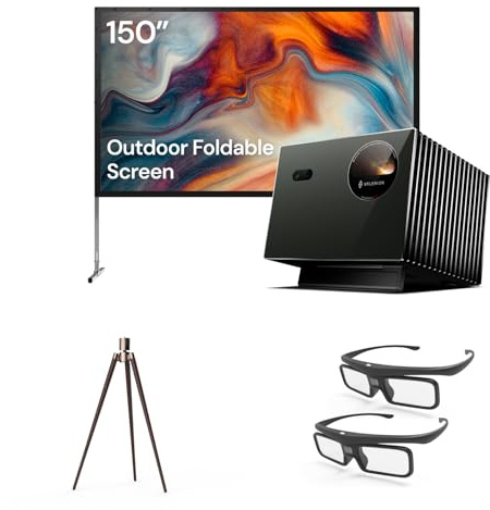 Valerion Outdoor Cinema Bundle - Includes Valerion Pro2 4k Projector + 150 Outdoor Potable Screen + Wall Mount Bracket + 3D Glasses