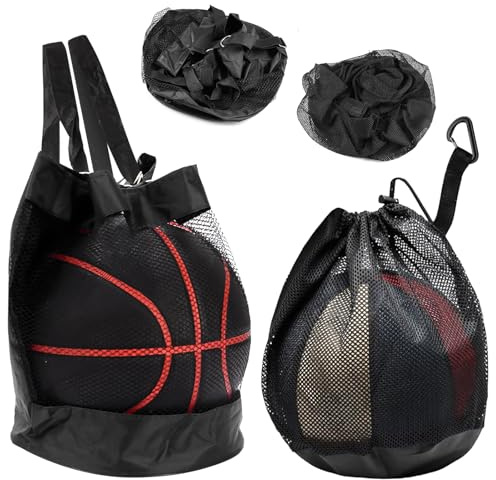 2 Stück Rucksack Tragbare Ballnetz 1 Ball, Ballnetz Rucksack, Verstellbarer Schultergurt Balltasche, Tragbare Basketballnetz Tasche mit Kordelzug, Tasche FußBallnetz für Schwimmen, Fitness, Reisen
