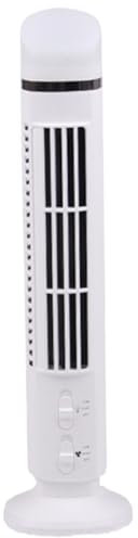 Bladeless Tower Fan, 2 Speeds Electric Table Fan with LED Lights, 5 Inch Portable Air Conditioner with Safety Net for Bedroom Office(White)