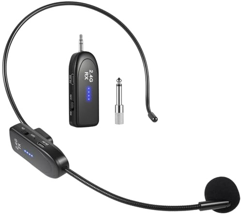 FerBuee 2.4-GHz-Headset-Mikrofon-System: Headset- und Handmikrofon in einem, 3,5-mm- und 6,35-mm-Klinkenstecker. Ideal für PA-Anlagen, Sprachverstärker, Mischpulte, Versorgung für Party