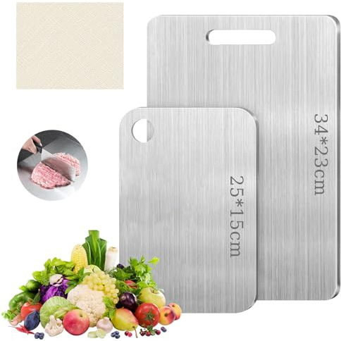 Tagliere In Acciaio Inossidabile, 2 Pezzi Tagliere Acciaio Inox Alimentare, Taglieres in acciaio inox bifacciale, per Uso per Carne, Frutta, Verdura (34 * 23cm+25 * 15cm)