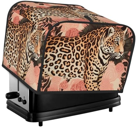 Cubierta acolchada para tostadora de 4 rebanadas, con asa, diseño de leopardo, para decoración del hogar, mesa y cocina