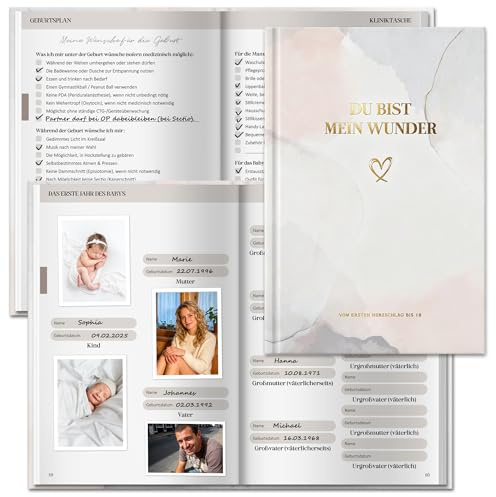 2-in-1 Schwangerschaftstagebuch & Erinnerungsbuch Baby bis 18 Jahre, Schwangerschaftsbuch mit Platz für Fotos & Notizen, Schwangerschaft Fotoalbum Babyalbum, Personalisierte Geschenke Baby zur Geburt