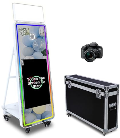 Spiegel-Fotokabine mit 43-Zoll-Touchscreen, DSLR-Photobooth-Maschine mit Software-RGB-Licht und Flightcase für Event-Party-Verleih (Fotokabine + Kamera)