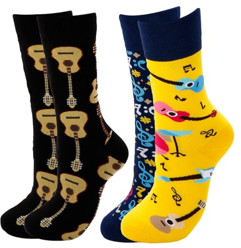 soporXw 2 Paar Gitarre Socken für Musiker Geschenke - Gitarren Zubehör, Lustige Baumwoln Socken Damen 39-42, Lustige Unisex Sockens Baumwcle Midchon Geschsrk für Gitarristen Damen Herren Kinder