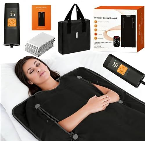 Sauna Infrared Blanket, 500W Portable Sauna Blanket with Handheld Controller & Storage Bag & Aluminum Foil Blanket for Relaxation, Deep Heat Therapy, Improve Sleep(86-158℉ 20-60 Mins Timer,180x80cm）