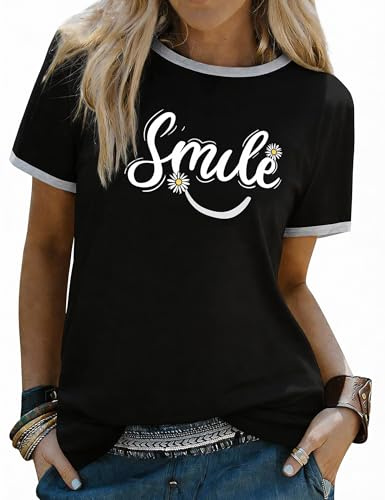 Aottori Camiseta Mujer Manga Corta para Verano Ajuste Suelto Cuello Redondo | Estampado Margarita, Estilo Casual, para Uso Casual, para Primavera Verano, Fácil de Combinar
