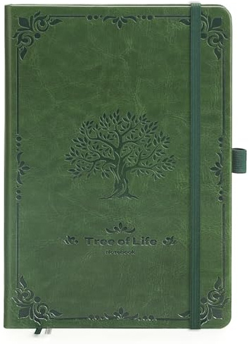 Tagebuch für Erwachsene, PU Leder Einband Schönes Notizbuch Liniert mit Innentasche und Etikettenpapier, Hardcover Vintage Journal 320 Doppelseiten Dickem Papier für Frauen Männer Büro Reisen-A5 Grün