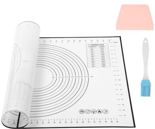 Vicloon Silicone Baking Mat, Extra Large with Measurements 70 × 50 cm Pastry Mat, Non-Stick Rolling Kneading Mats with Dough Scraper and Brush for Pastry, Bread, Pizza, Fondant, Cake(Black)