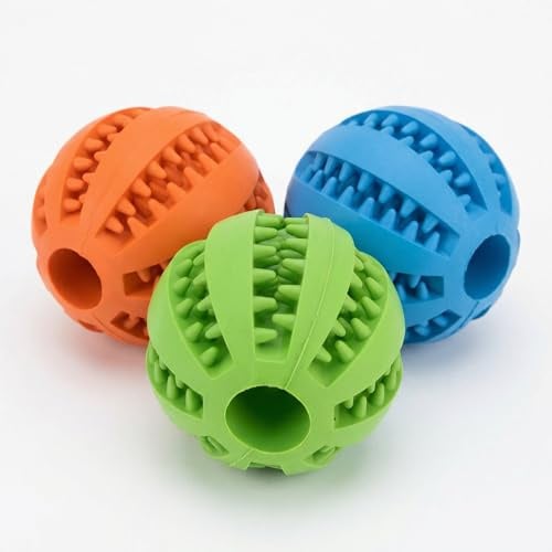 MIJOMA Hundeball 3er Set Ø5 cm – Gummiball mit Noppen – für Kauen und Apportieren – Farben grün orange blau im Set
