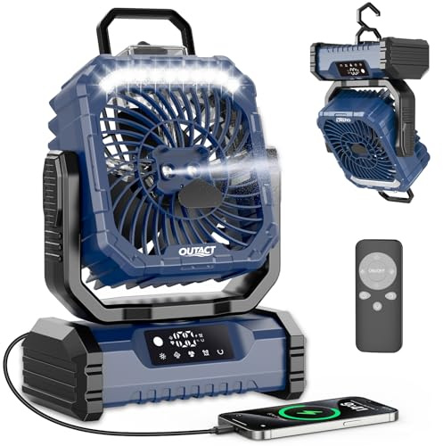 Deepoter Ventilador Camping Recargable con Nebulizadory Luz LED - Azul