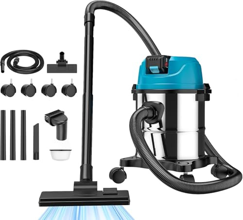 Akku-Nass-Trockensauger für Makita 18V Akku, 18KPA 15L Akku Nass und Trockensauger, Werkstattsauger Edelstahl für Werkstatt/Auto/Baustelle, ohne Akku (Blue)