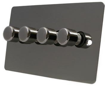 Mains LED Light Dimmer Switch 250W 4 Gang - Polished Black Nickel - Flat - Push On/Off 2 Way