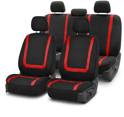 FH Group Autositzbezüge Rot Universal Fit Einzigartiges flaches Tuch passt für die meisten Autos, SUVs und Lastwagen (mit 4 abnehmbaren Kopfstützen und Solider Bank) FB032RED114