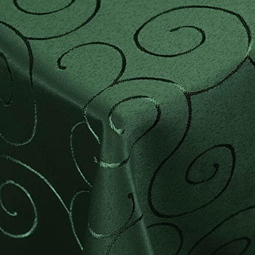 DecoHomeTextil Kringel Tischdecke Eckig 110 x 160 cm Dunkelgrün | schwere Qualtität, glänzend, Ornamente, Damast Tafeldecke