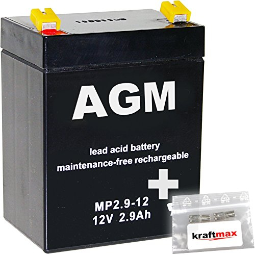 kraftmax 2X AGM 12V / 2,9Ah Blei-Akku - MP2,9-12 [ Faston 4,8 ] inkl. 2X Original Anschluß-Adapter