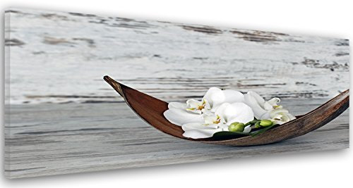 Feeby Impression Sur Toile Fleur Une Orchidée 70x25 cm 1 pièce Tableaux Tableau Mural Image Moderne Photo Décoration Murale Artistique Photographie Design Chambre Salon Cuisine Zen Rustique Blanc Brun