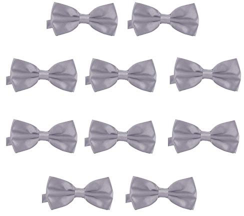 DonDon Set da 10 papillon da uomo 12 x 6 cm già legato e infinitamente regolabile – Argento platino