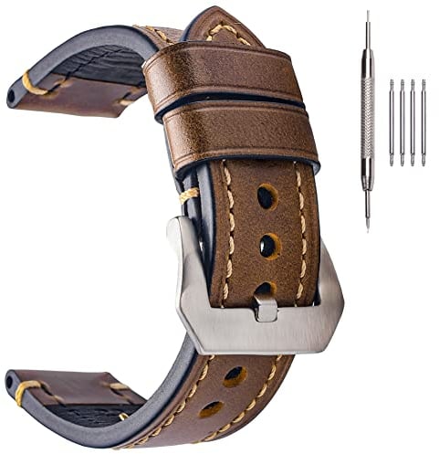 EACHE Braunes Uhrenarmband für Männer Classic 22mm Öl Wachs Uhrenarmband Armbänder Leder Dunkelbraun