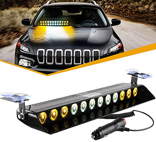 Sidaqi Lumière Stroboscopique,Lumière d'avertissement de flash de fréquence Utilisation dans pare-brise/tableau de bord/flash d'urgence 12V 12 LED avec ventouse, Jaune Blanc Jaune