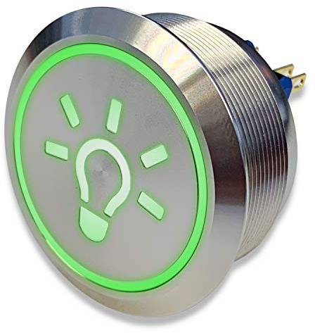 Metzler Edelstahl Drucktaster Ø40mm, 2-polig, 10 Pin, Symbol Licht LED Ring (Grün)