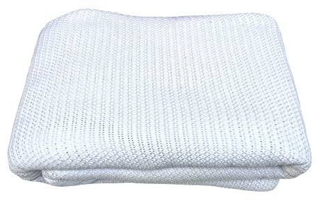Family Bedding White Cotton Cellular Blanket – King Size | Reversible Lightweight Thermal Throw | Soft Traditional Design (230 x 260 cm)